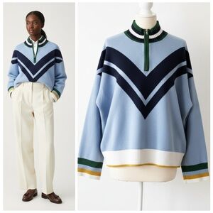 Maeve Varsity Colorblock Half-Zip Sweater Size L Preppy Old Money Country Club
